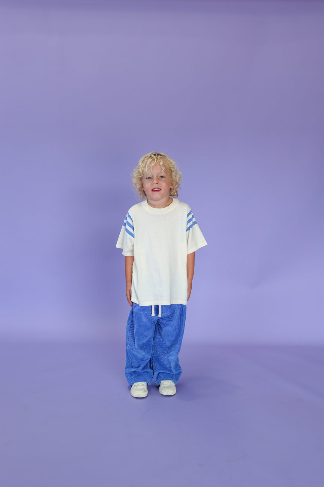 Grown Knitted Stripe Sleeve Knitted Tee - Milk