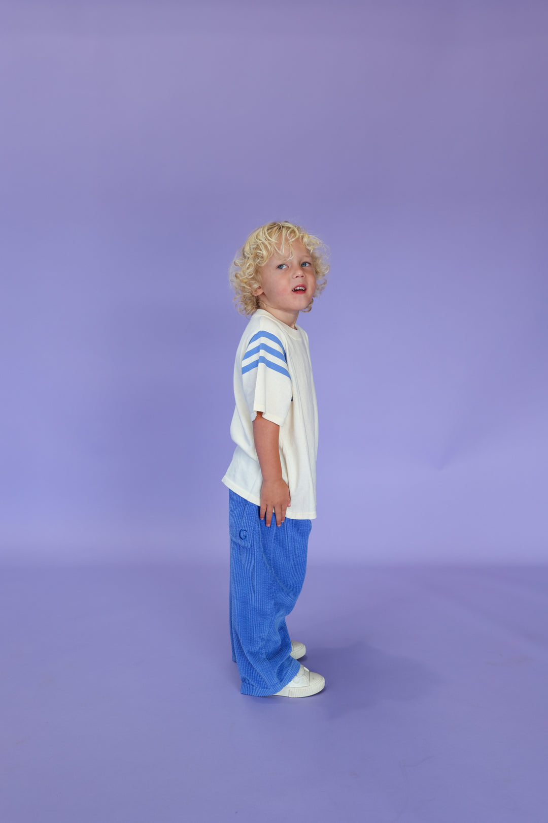 Grown Knitted Stripe Sleeve Knitted Tee - Milk