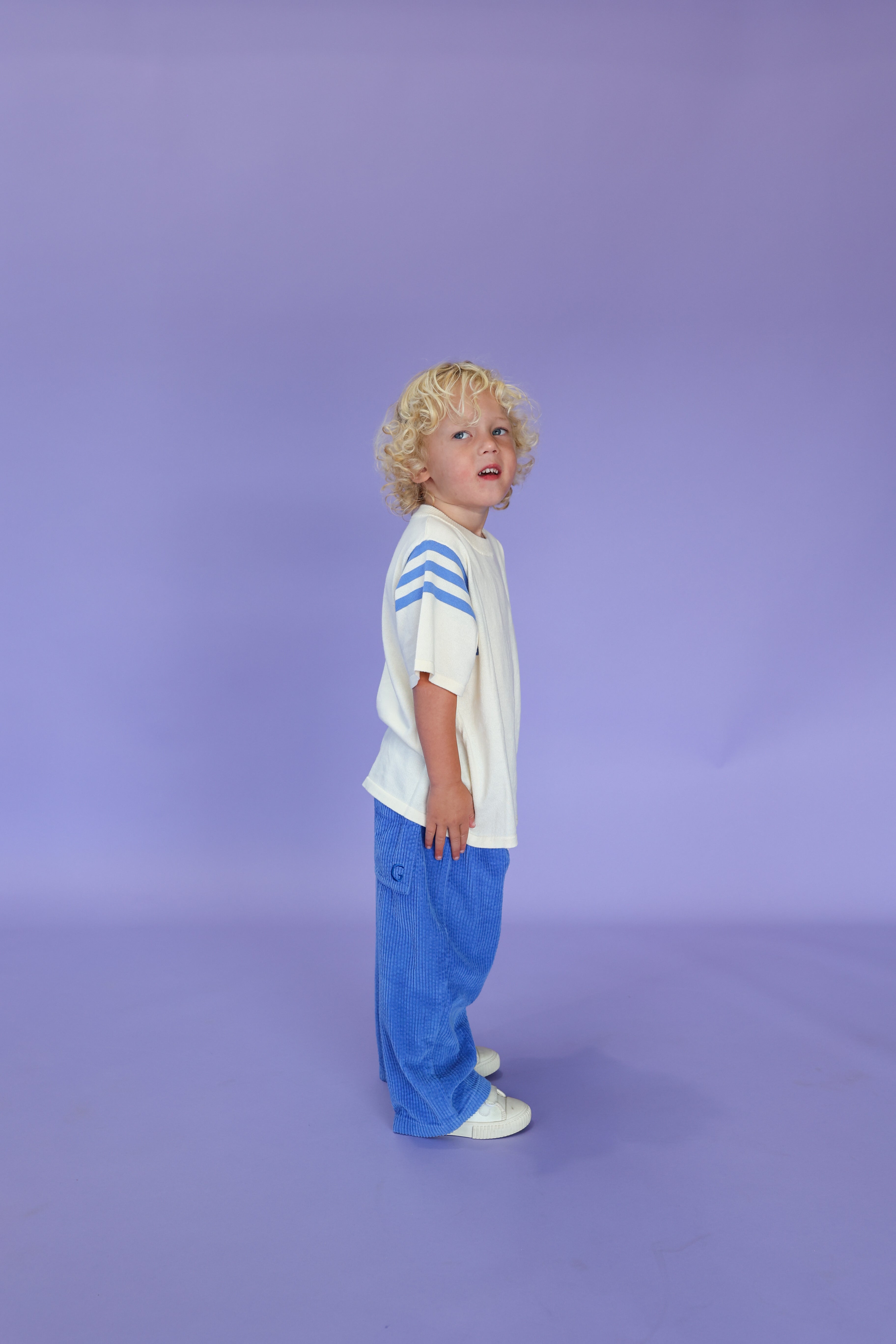 Grown Knitted Stripe Sleeve Knitted Tee - Milk