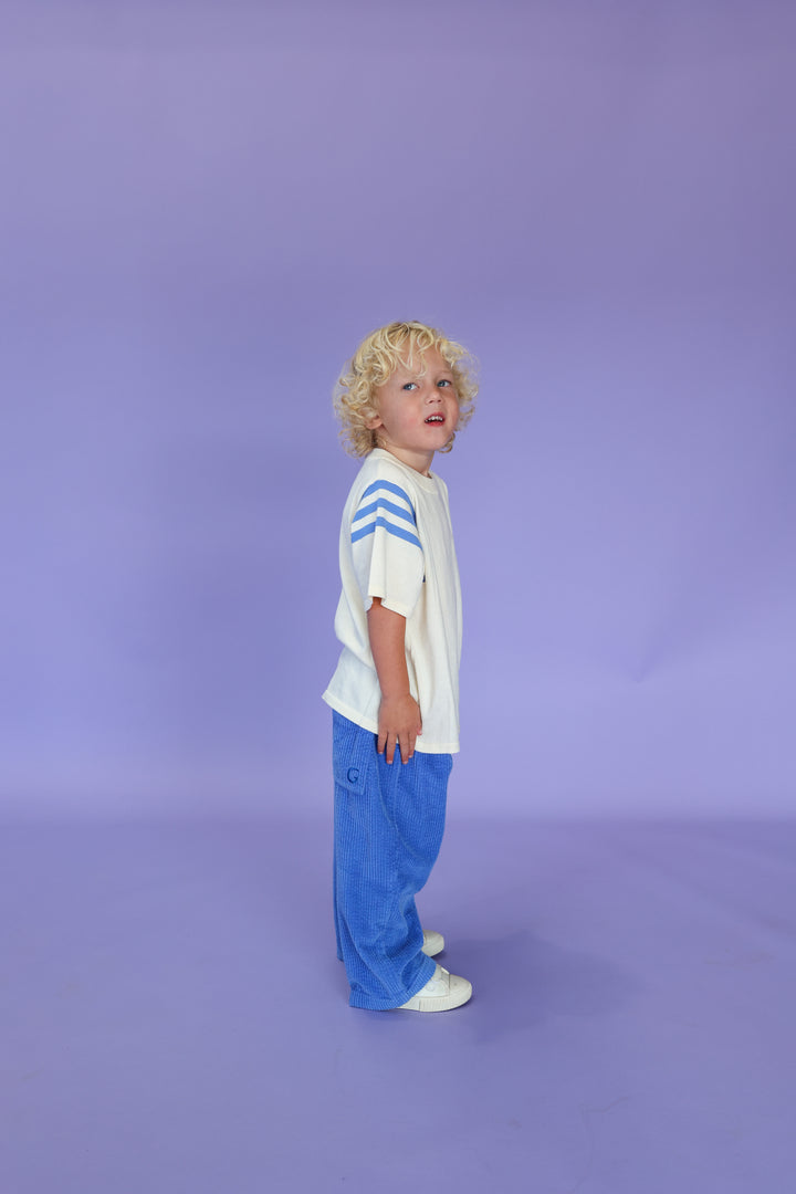 Grown Knitted Stripe Sleeve Knitted Tee - Milk