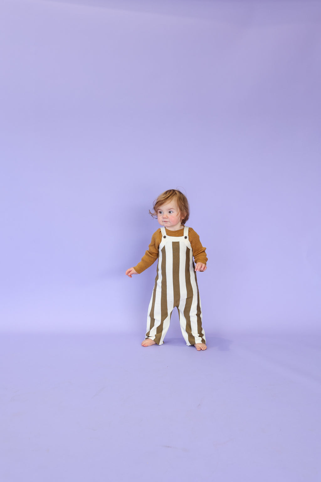Grown Vertical Stripe Knit Overalls - Coffee