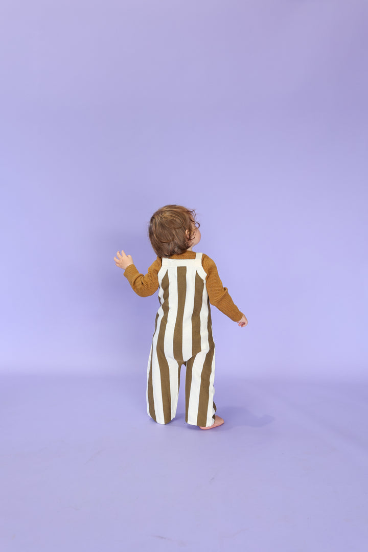 Grown Vertical Stripe Knit Overalls - Coffee