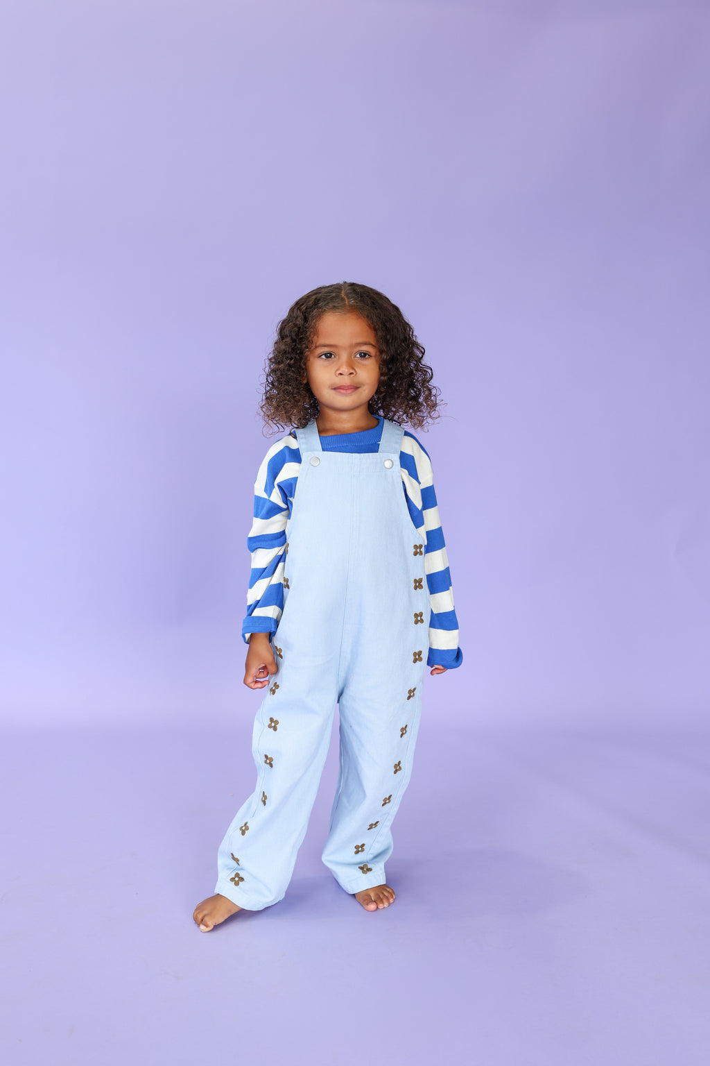 Grown Organic Embroidery Posy Overalls - Ice Blue