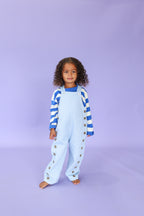 Organic Embroidery Posy Overalls - Ice Blue