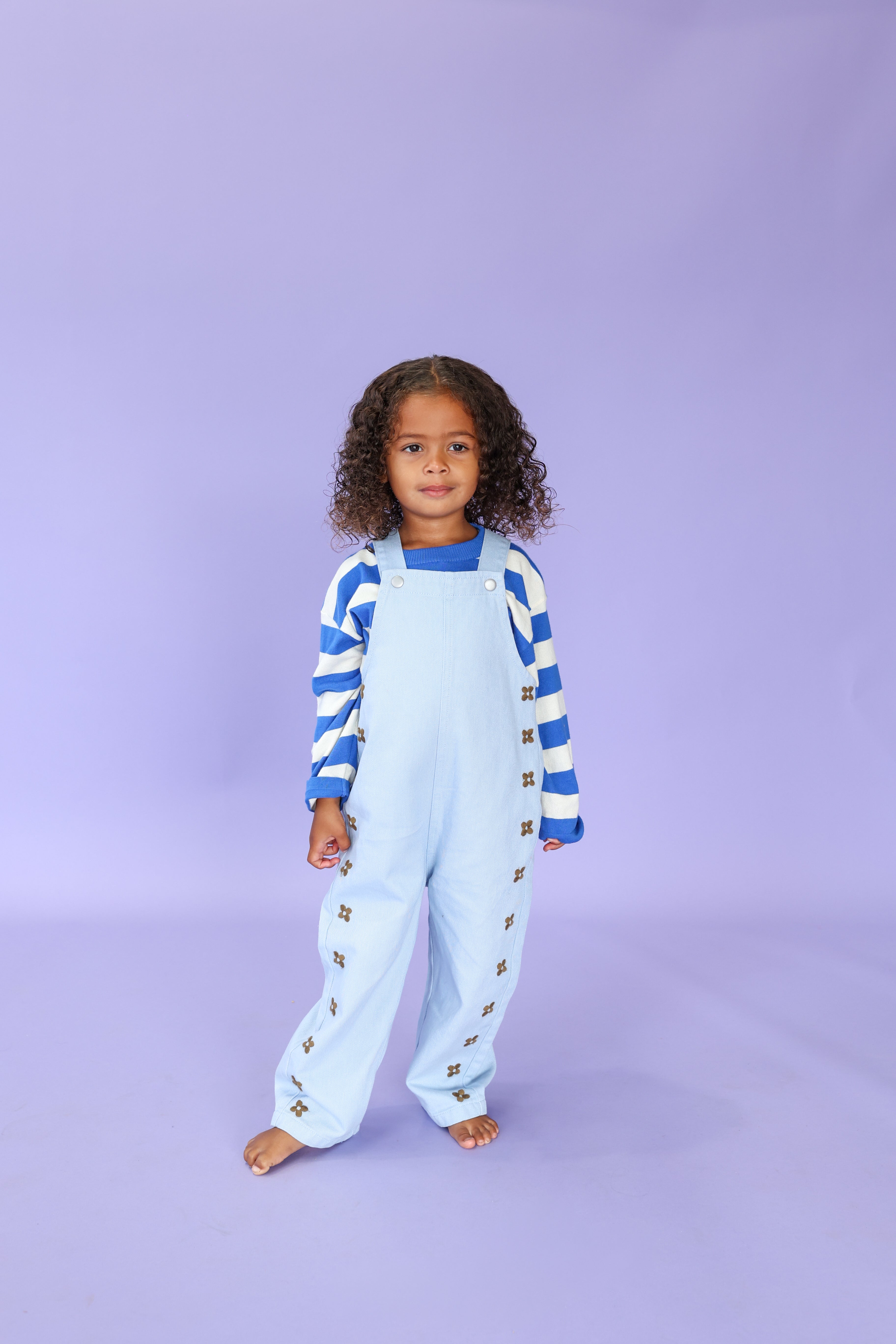 Grown Organic Embroidery Posy Overalls - Ice Blue