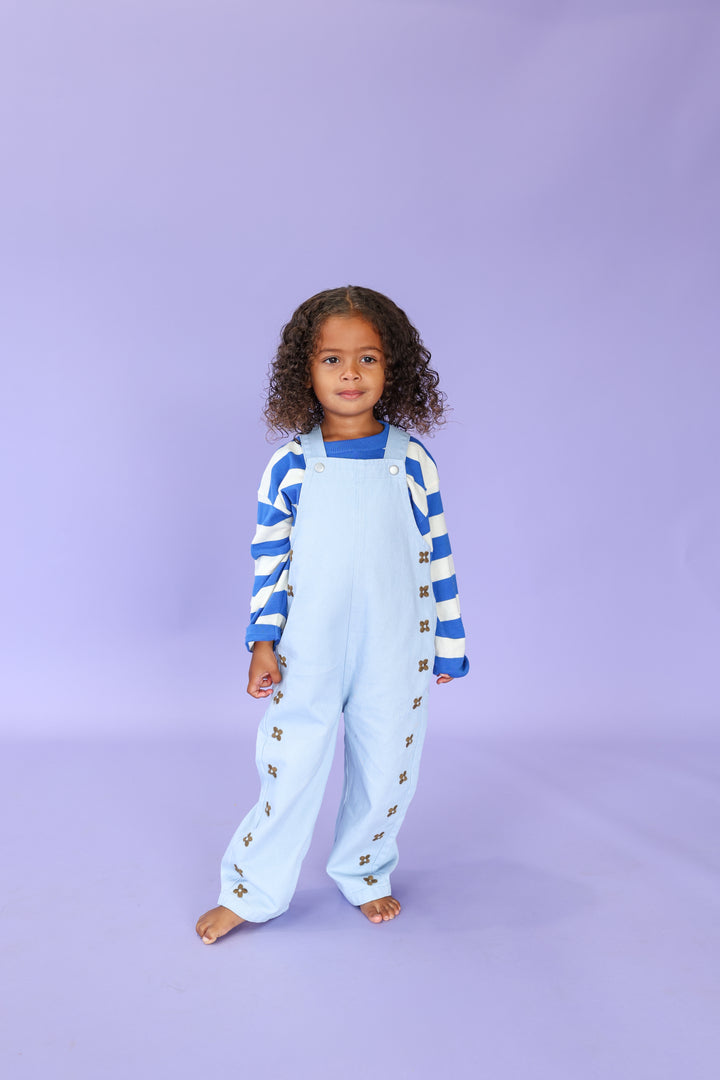 Grown Organic Embroidery Posy Overalls - Ice Blue