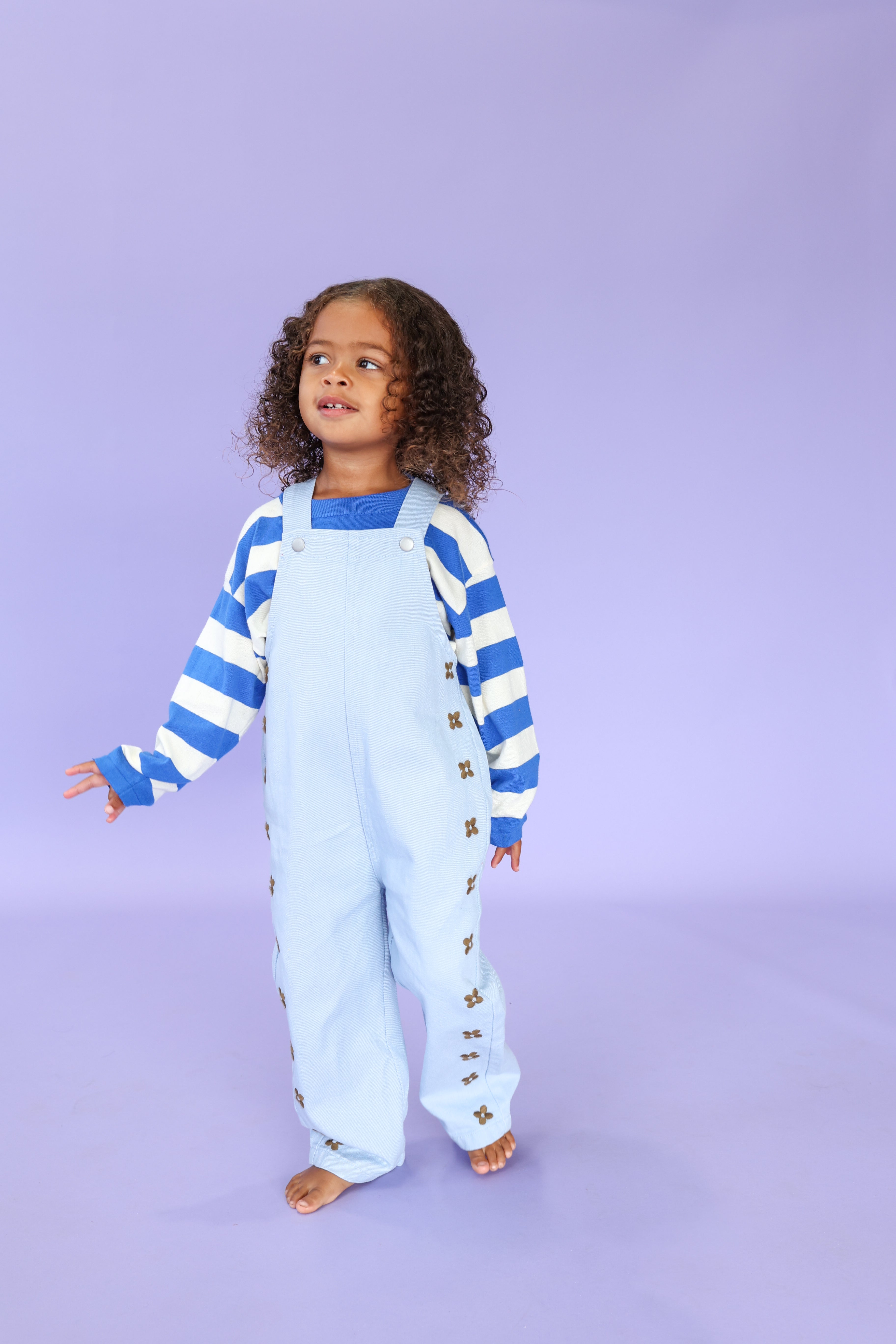 Grown Organic Embroidery Posy Overalls - Ice Blue