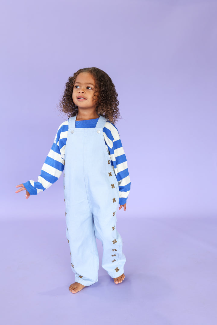 Grown Organic Embroidery Posy Overalls - Ice Blue