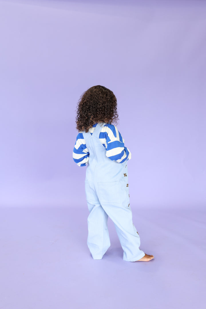 Grown Organic Embroidery Posy Overalls - Ice Blue
