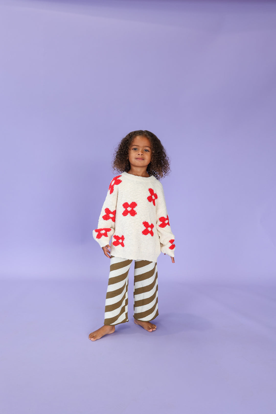 Grown Diagonal Stripe Knit Flares - Coffee