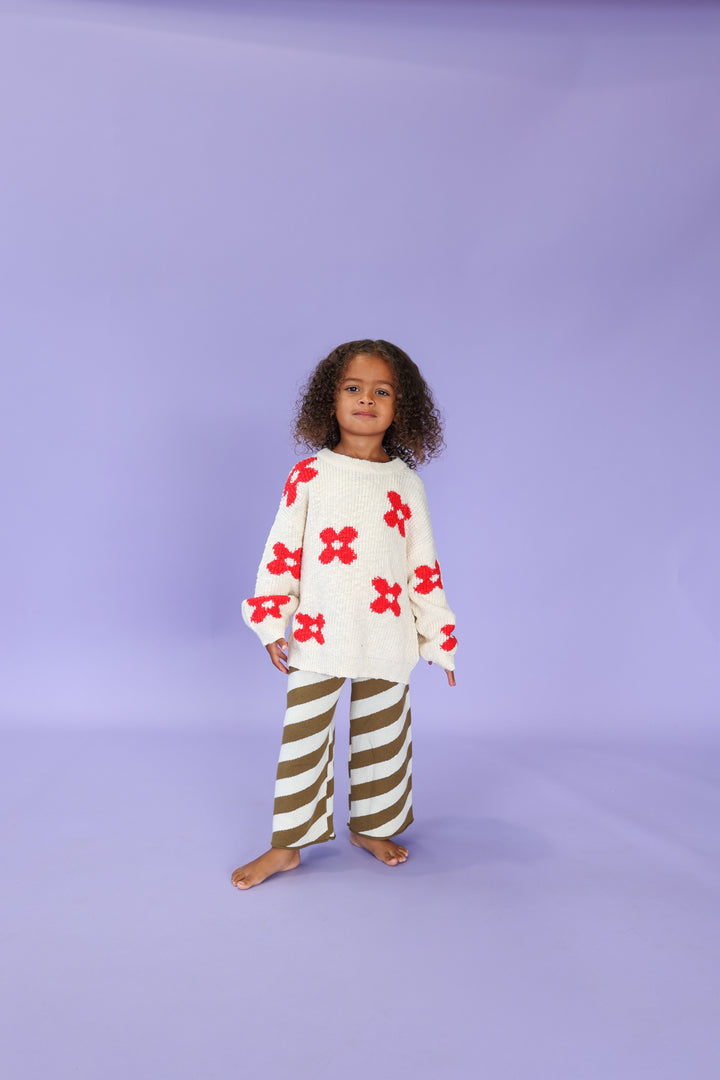 Grown Diagonal Stripe Knit Flares - Coffee