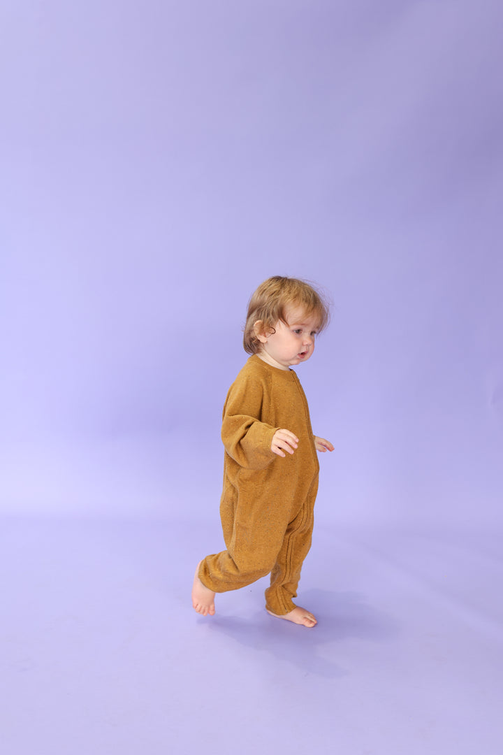 Grown Organic Essential Zip Starsuit - Golden Speckle