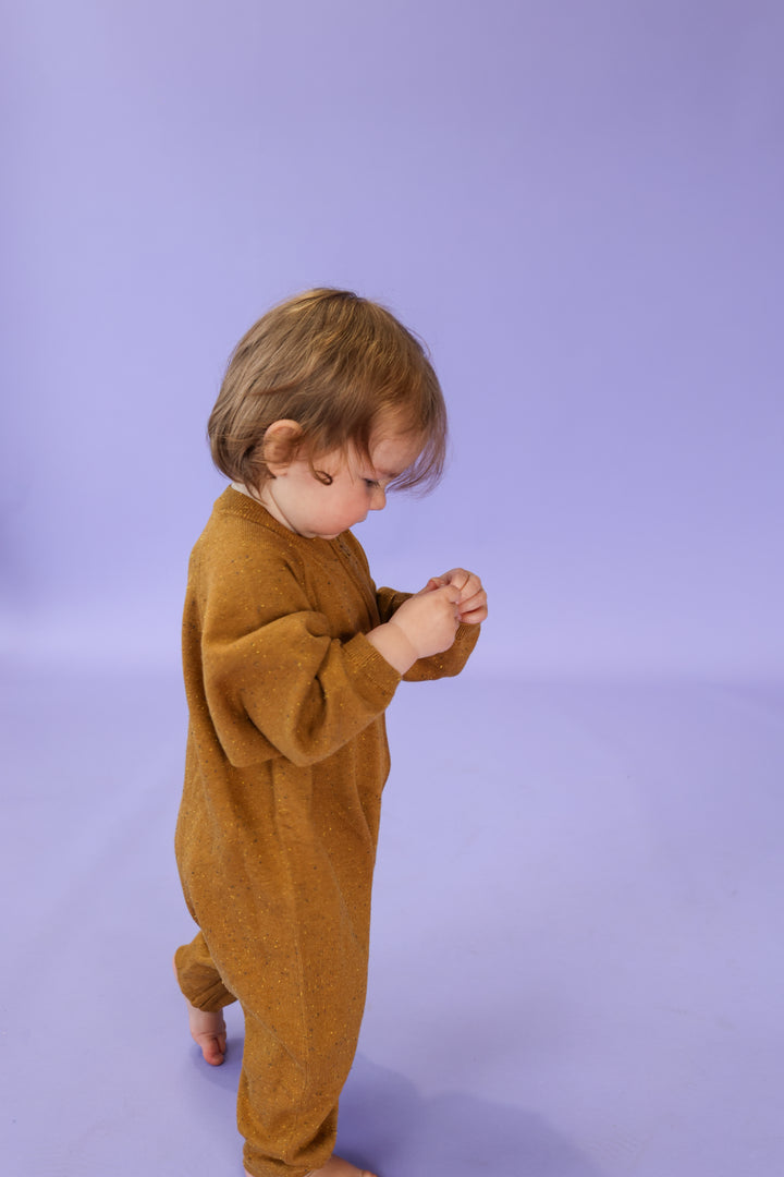 Grown Organic Essential Zip Starsuit - Golden Speckle
