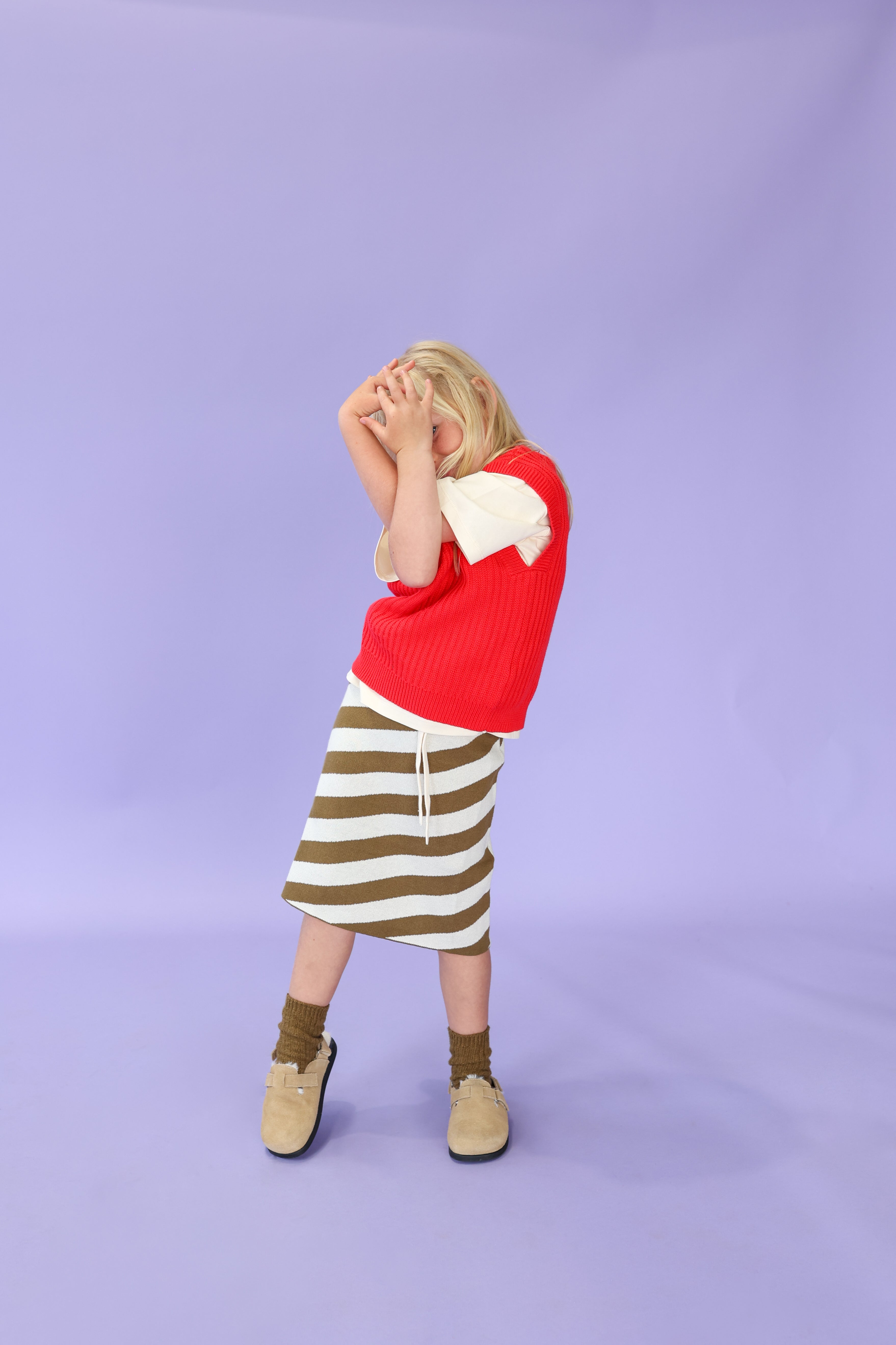 Grown Diagonal Stripe Knit Skirt - Coffee