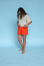 Grown Ladies Terry Shorts - Blocks Rosso