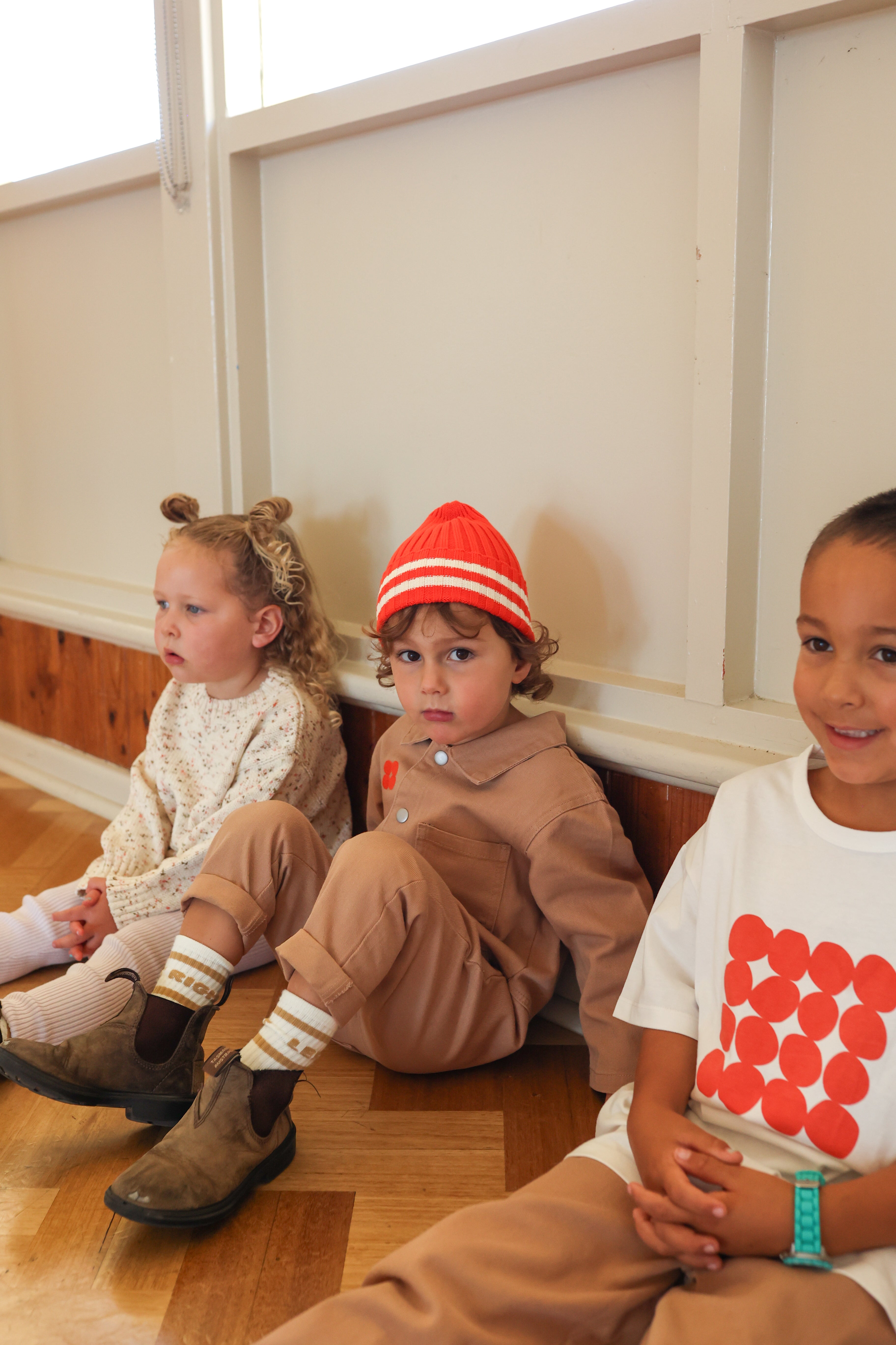 Organic Striped Pixie Beanie - Tomato