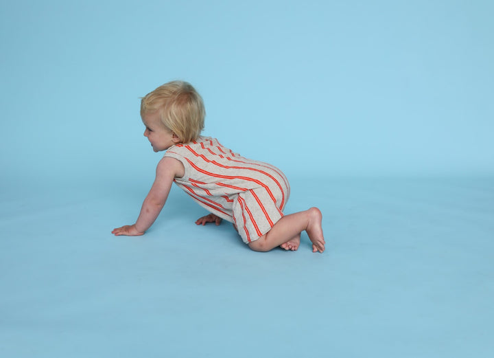Grown Knitted Terry Striped Romper - Dune/Rosso