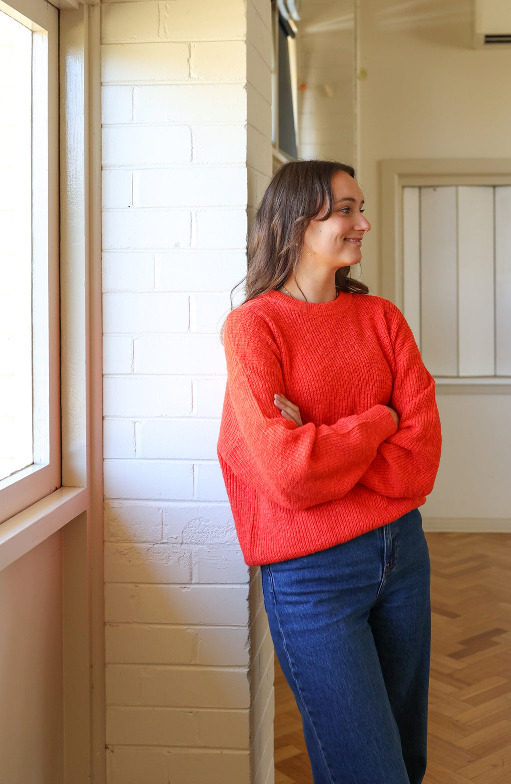 Ladies Oversized Rib Pull Over - Tomato