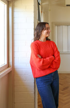 Ladies Oversized Rib Pull Over - Tomato