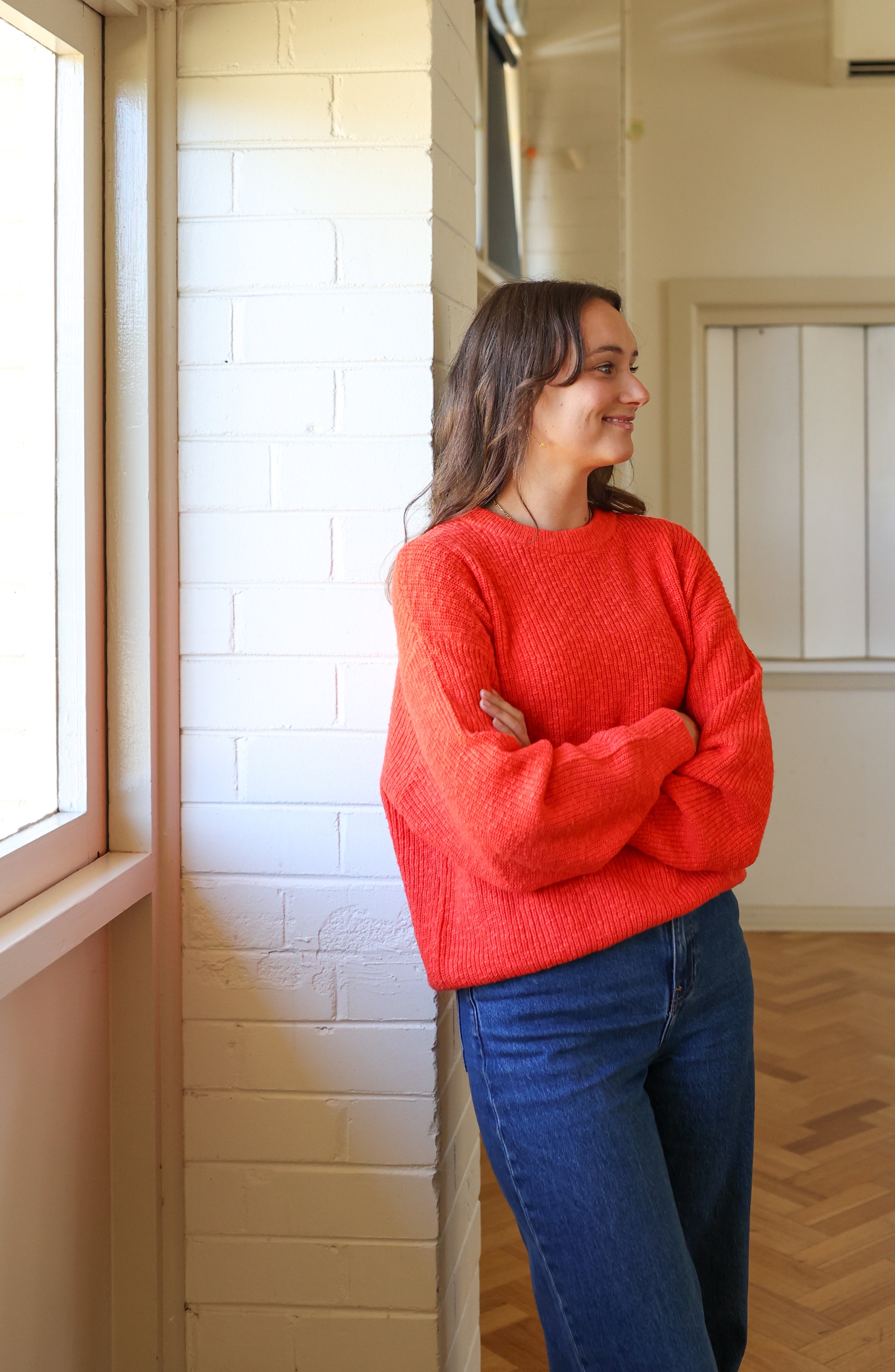 Ladies Oversized Rib Pull Over - Tomato
