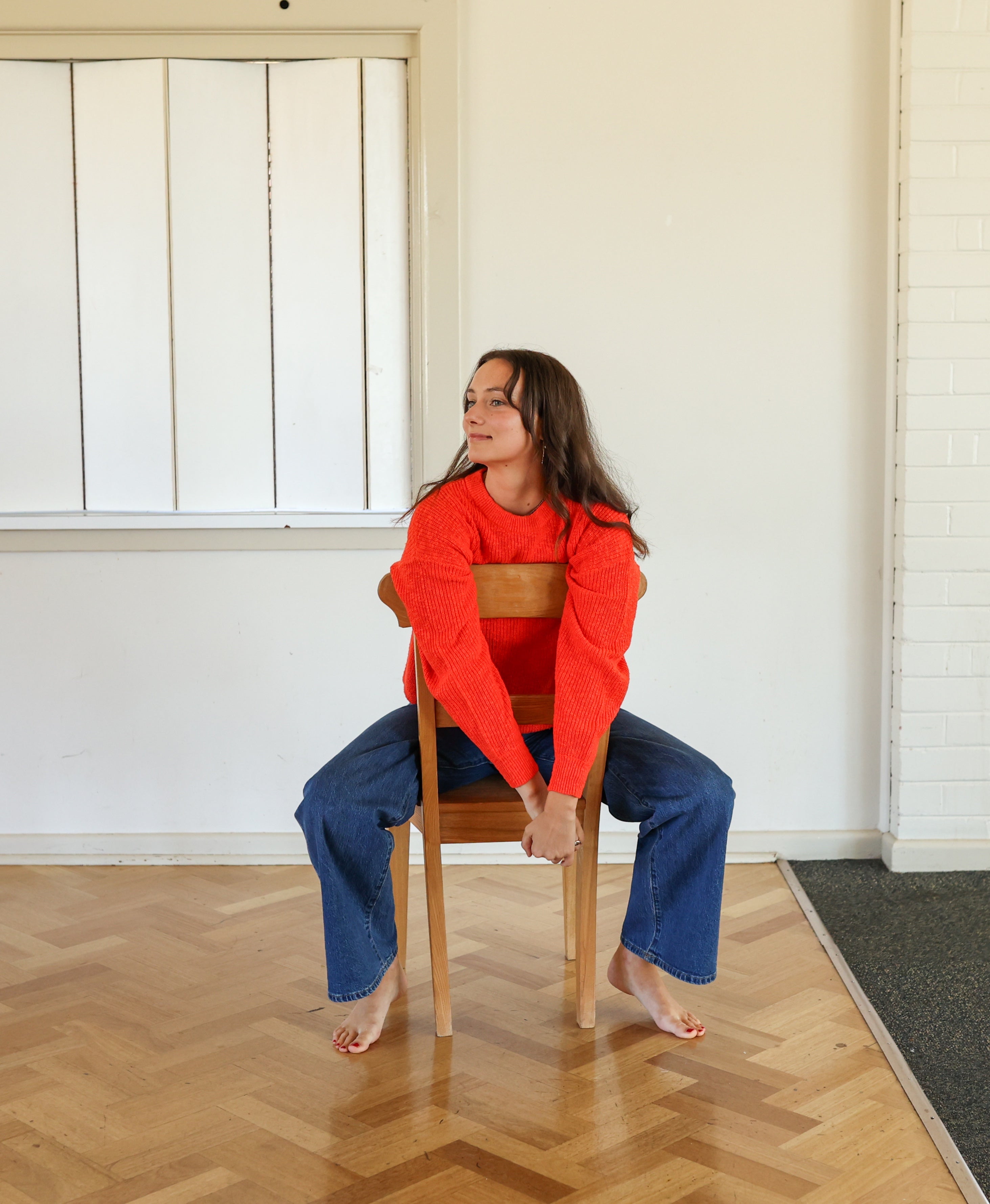 Ladies Oversized Rib Pull Over - Tomato
