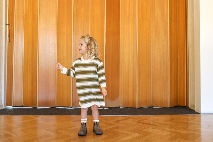 Grown Organic 7-Stripe Dress - Herb