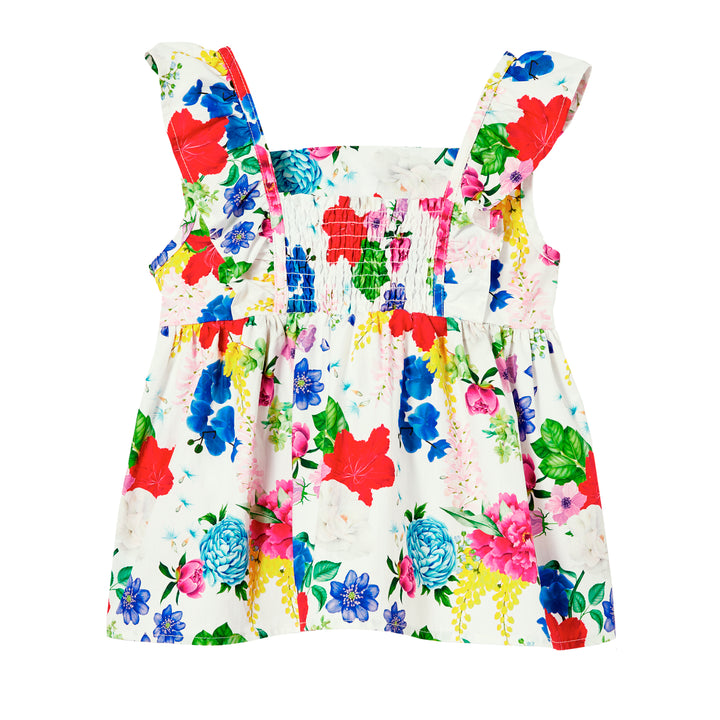 Milky Hibiscus Poplin Top - White