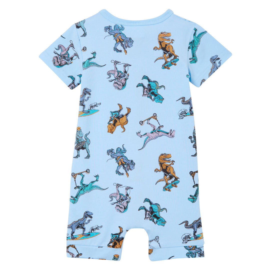 Milky Dino Skate Zip Romper - Sky Blue