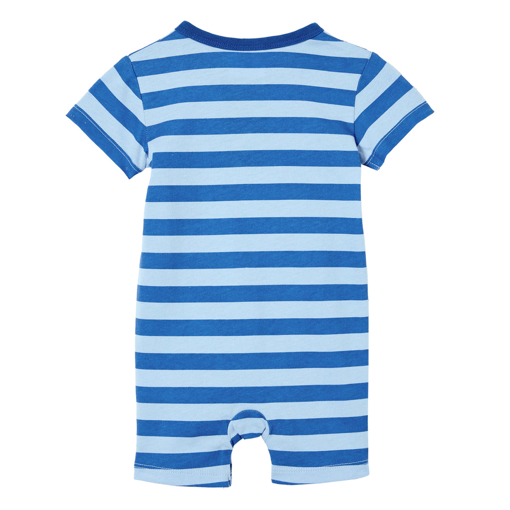 Milky Denim Blue Stripe Henley Romper - Blue Stripe