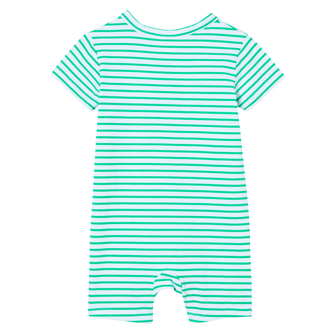 Milky Green Stripe Henley Romper - Green Mini Stripe
