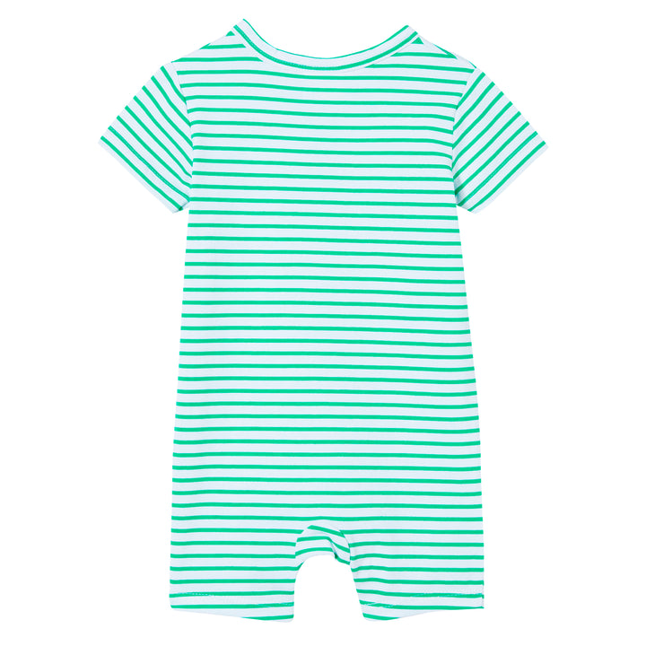 Milky Green Stripe Henley Romper - Green Mini Stripe