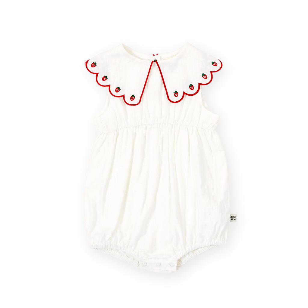 Scallop Collar Strawberry Romper