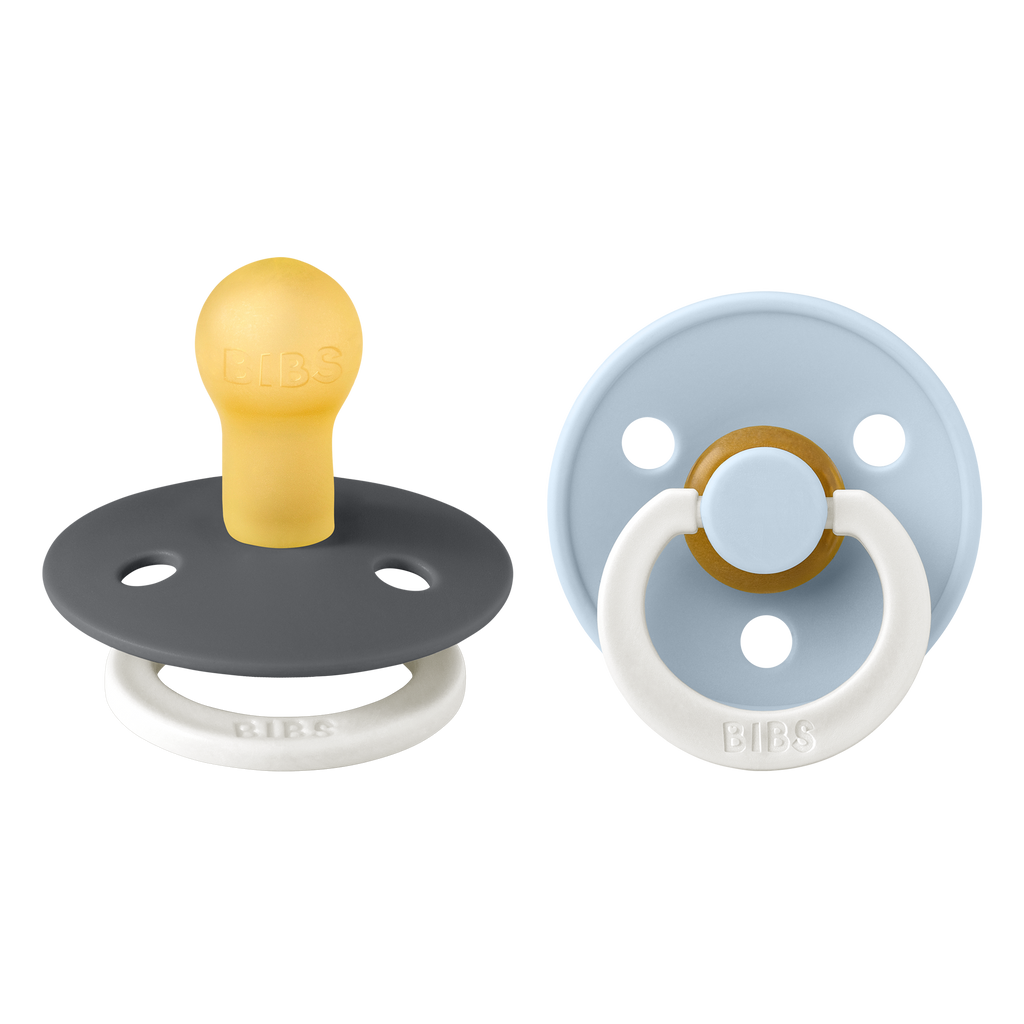 Colour GLOW Pacifier 2 Pack - Iron/Baby Blue