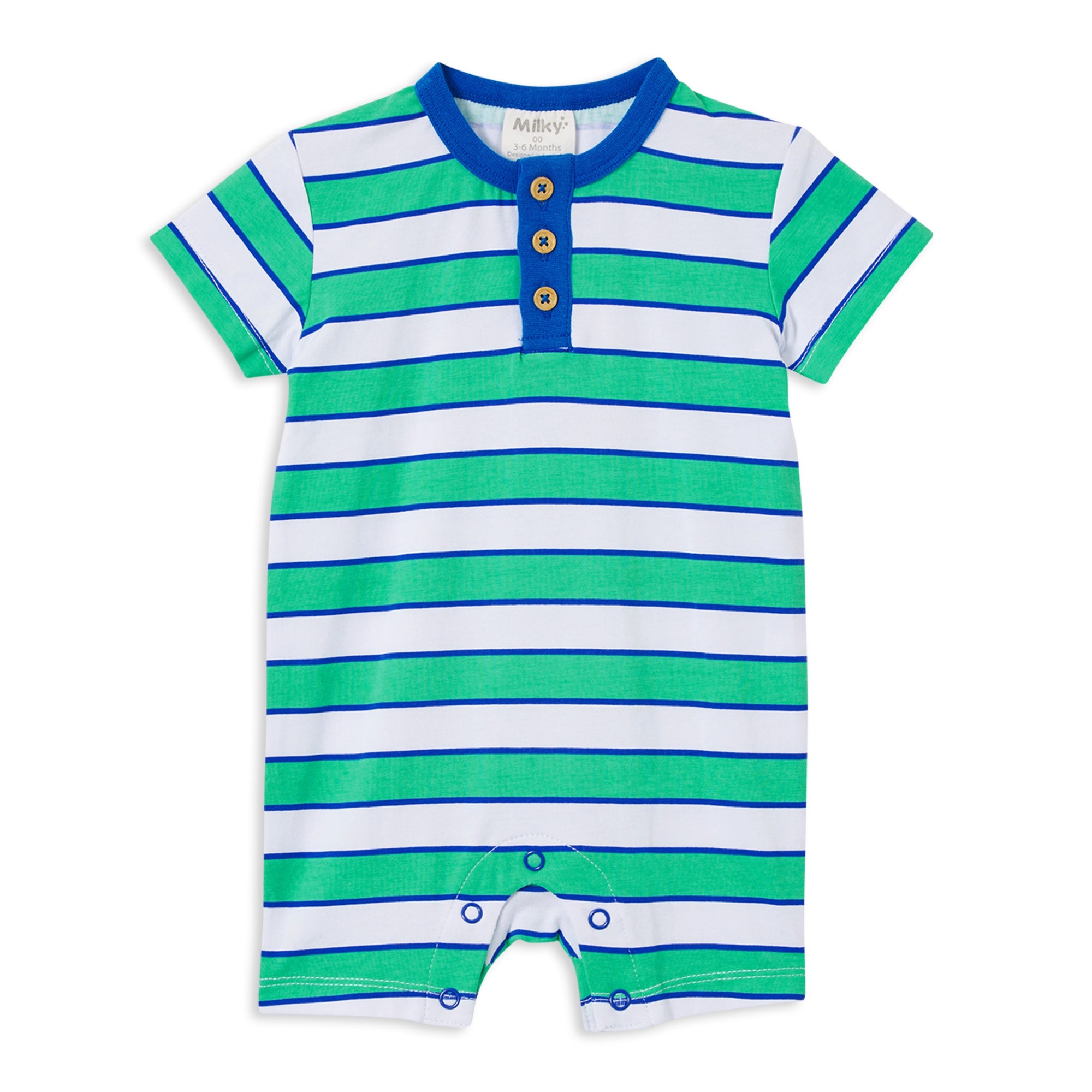 Milky Green Stripe Henley Romper