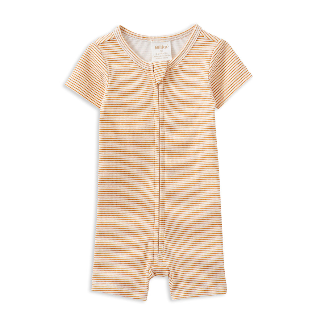 Milky Caramel Rib Zip Romper