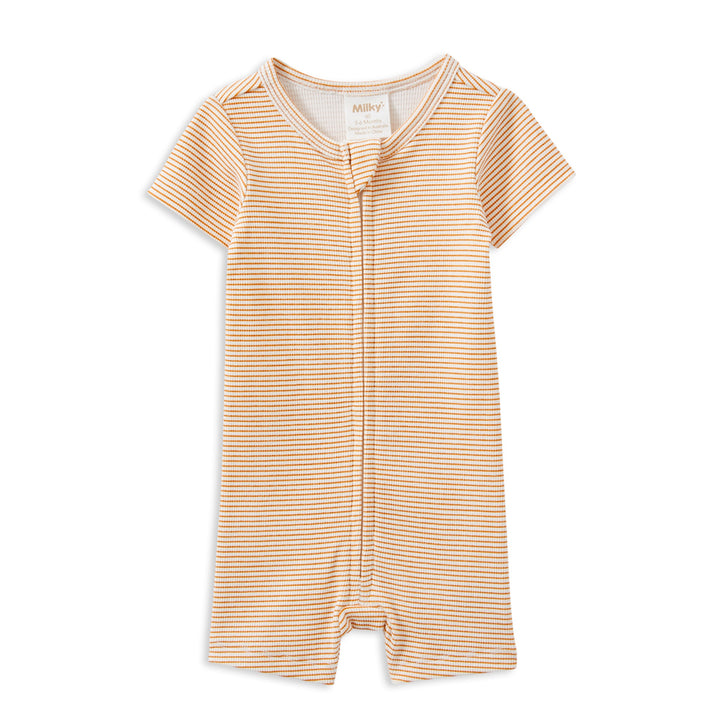 Milky Caramel Rib Zip Romper