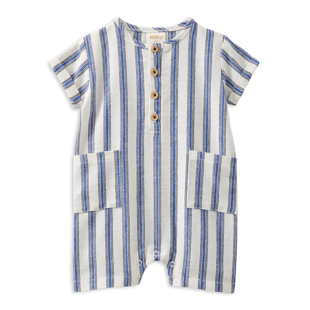 Milky Stripe Linen Romper