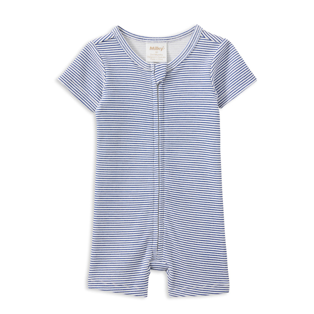Milky Blue Rib Zip Romper