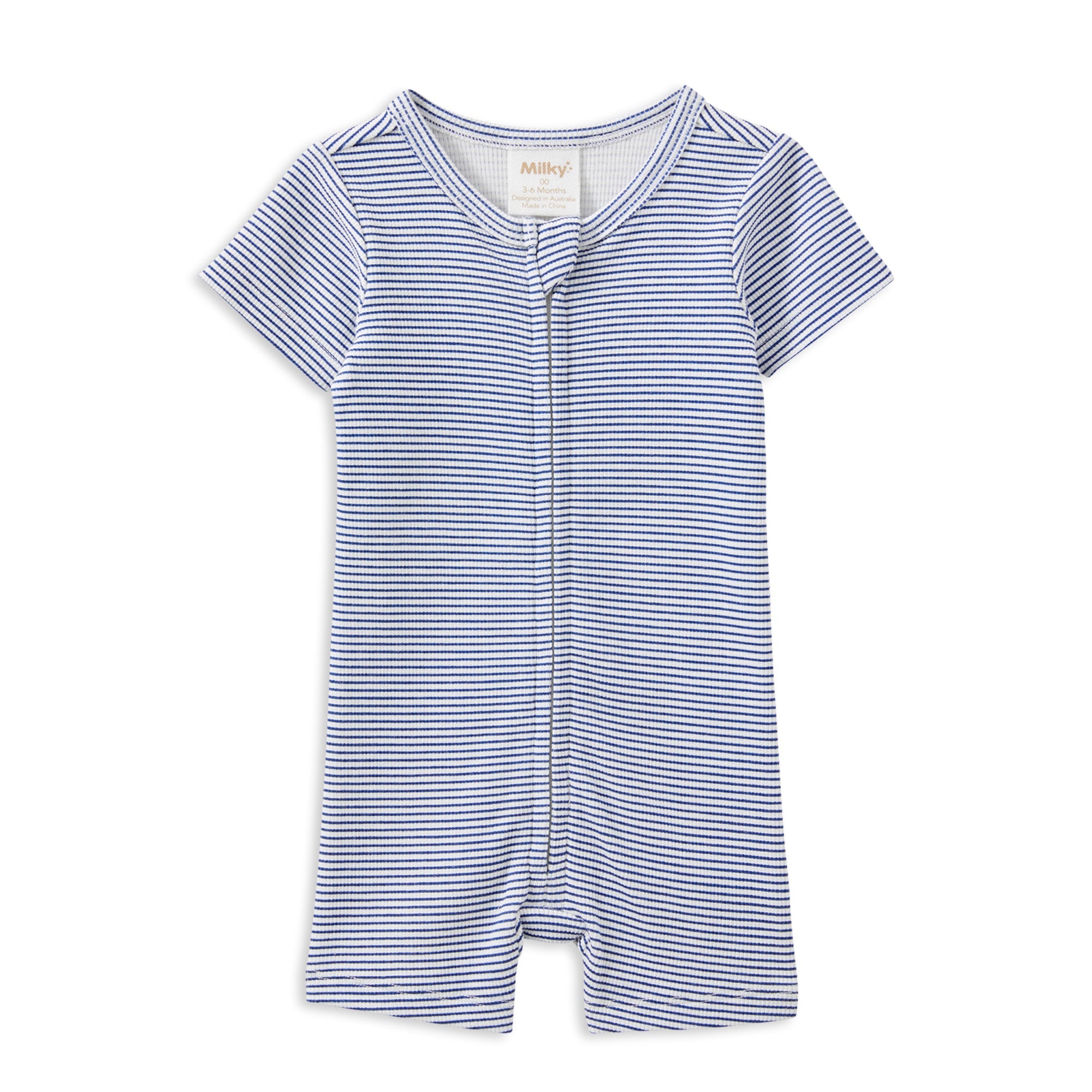 Milky Blue Rib Zip Romper
