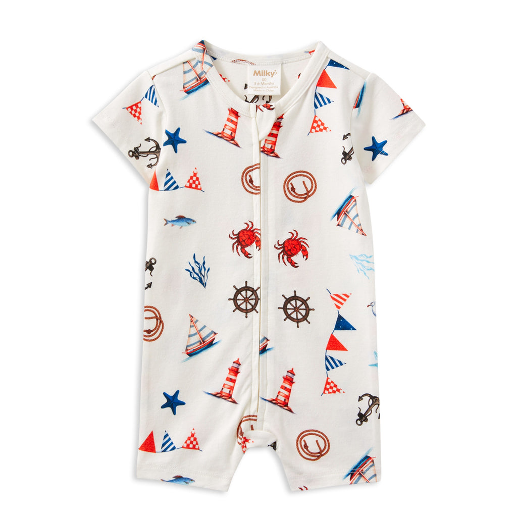 Milky Seaside Zip Romper