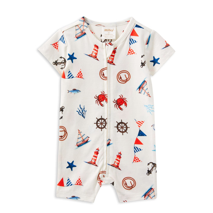 Milky Seaside Zip Romper