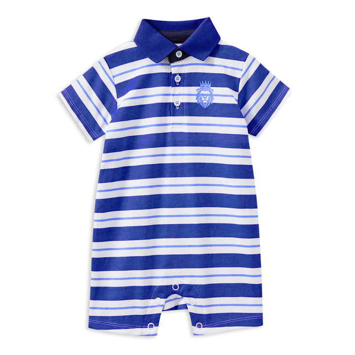 Milky Blue Stripe Rugby Romper