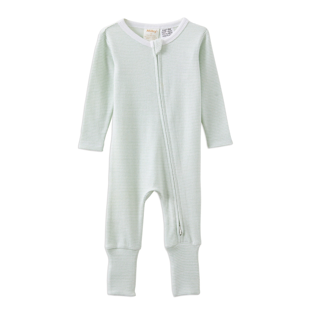 Milky Green Stripe Zip Romper