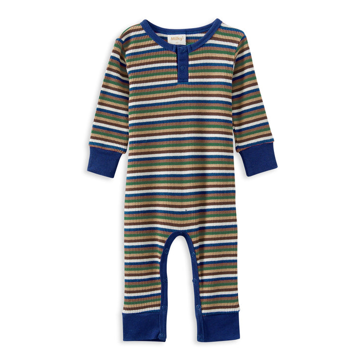 Milky Waffle Stripe Henley Romper