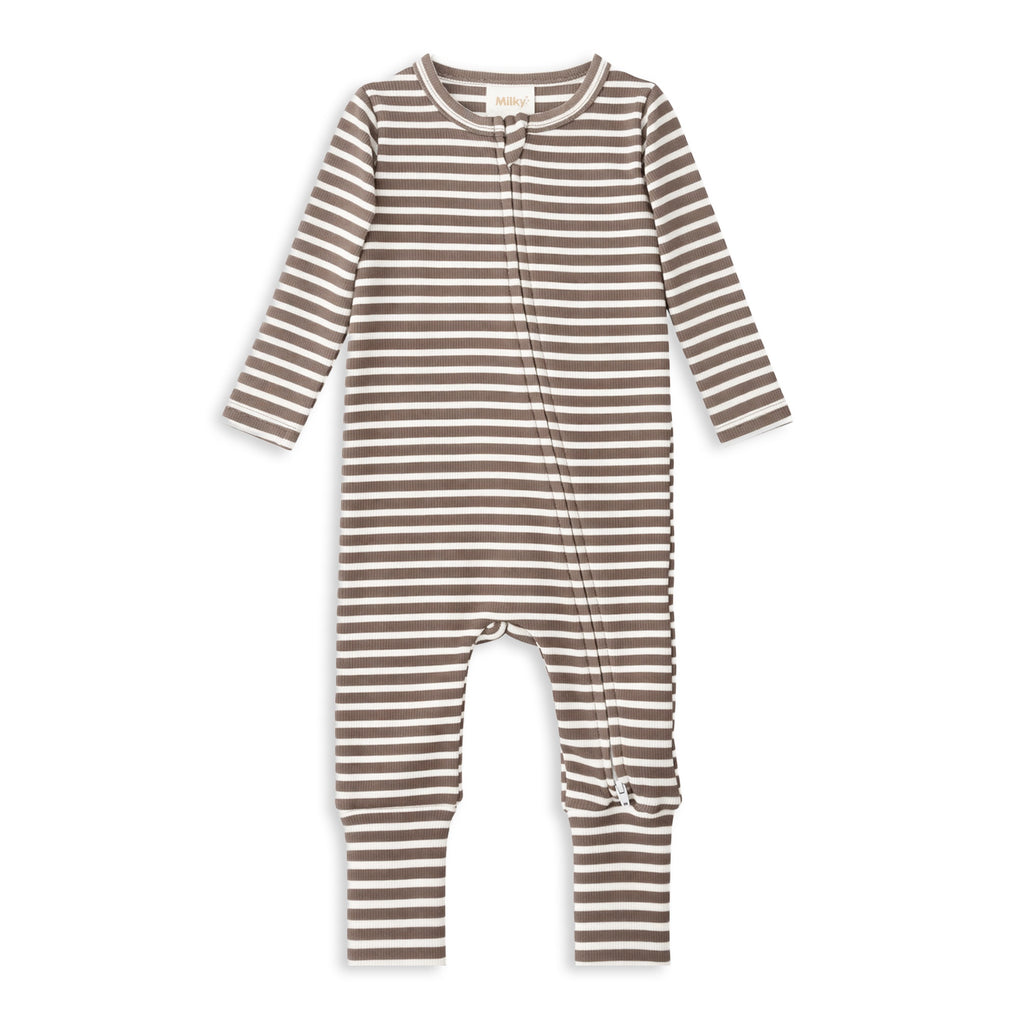 Latte Stripe Zip Romper