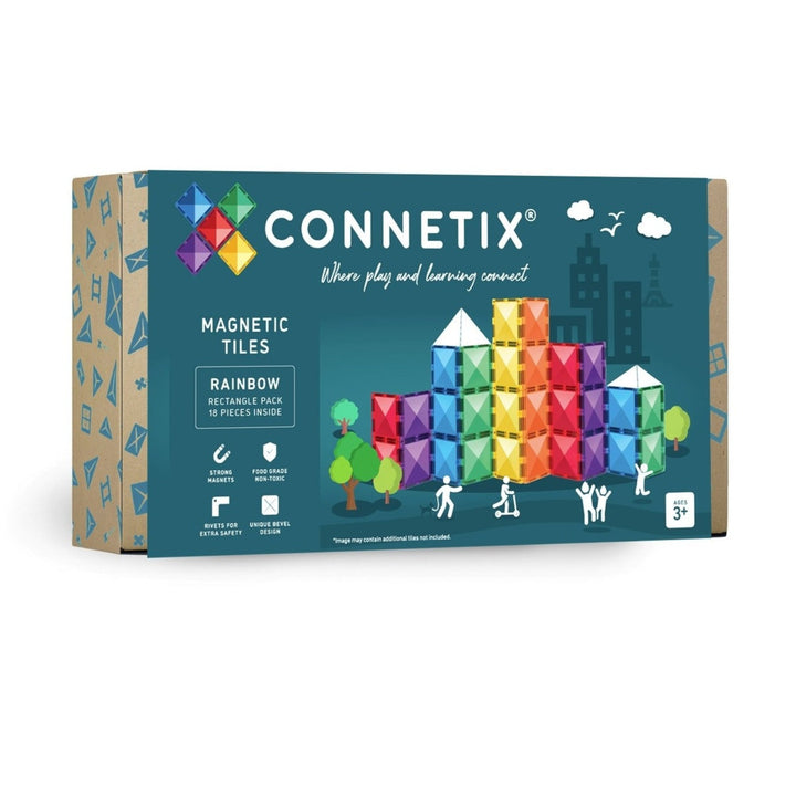 Connetix Tiles - 18 Piece Rectangle Set | Rainbow