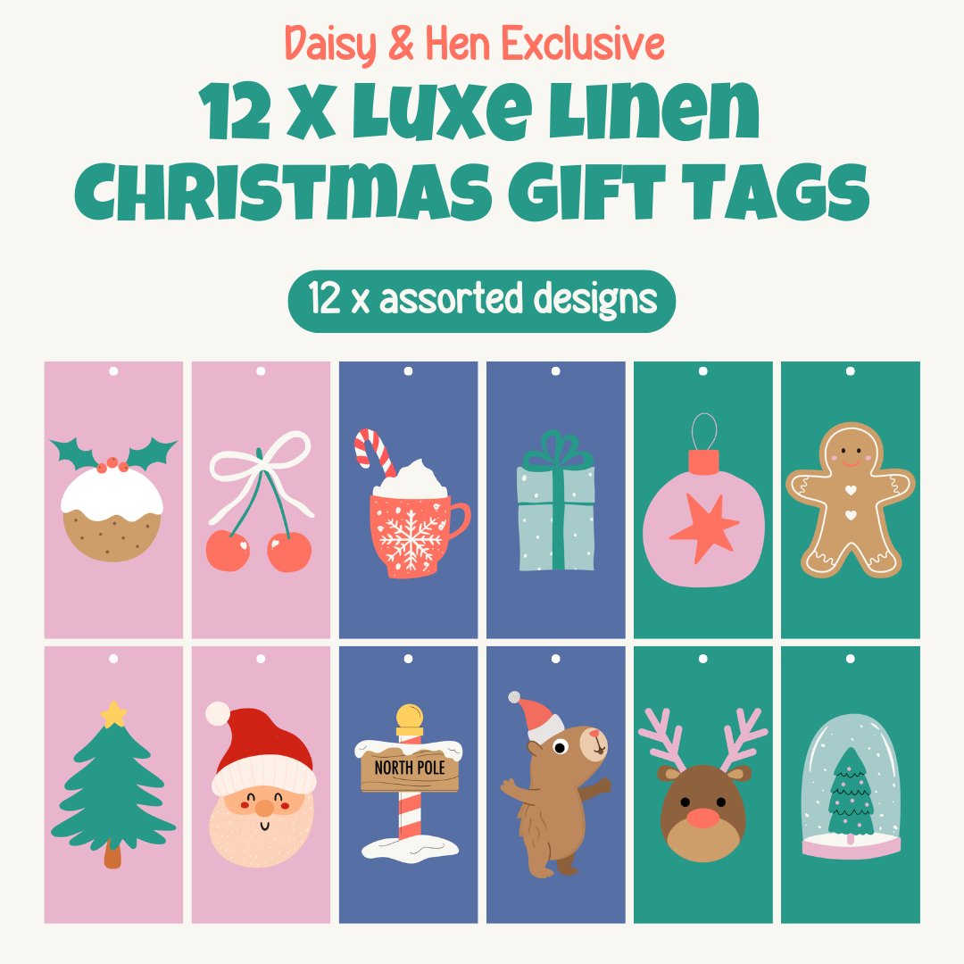 Daisy & Hen Exclusive Luxe Linen Christmas Gift Tags – 12pk Assorted