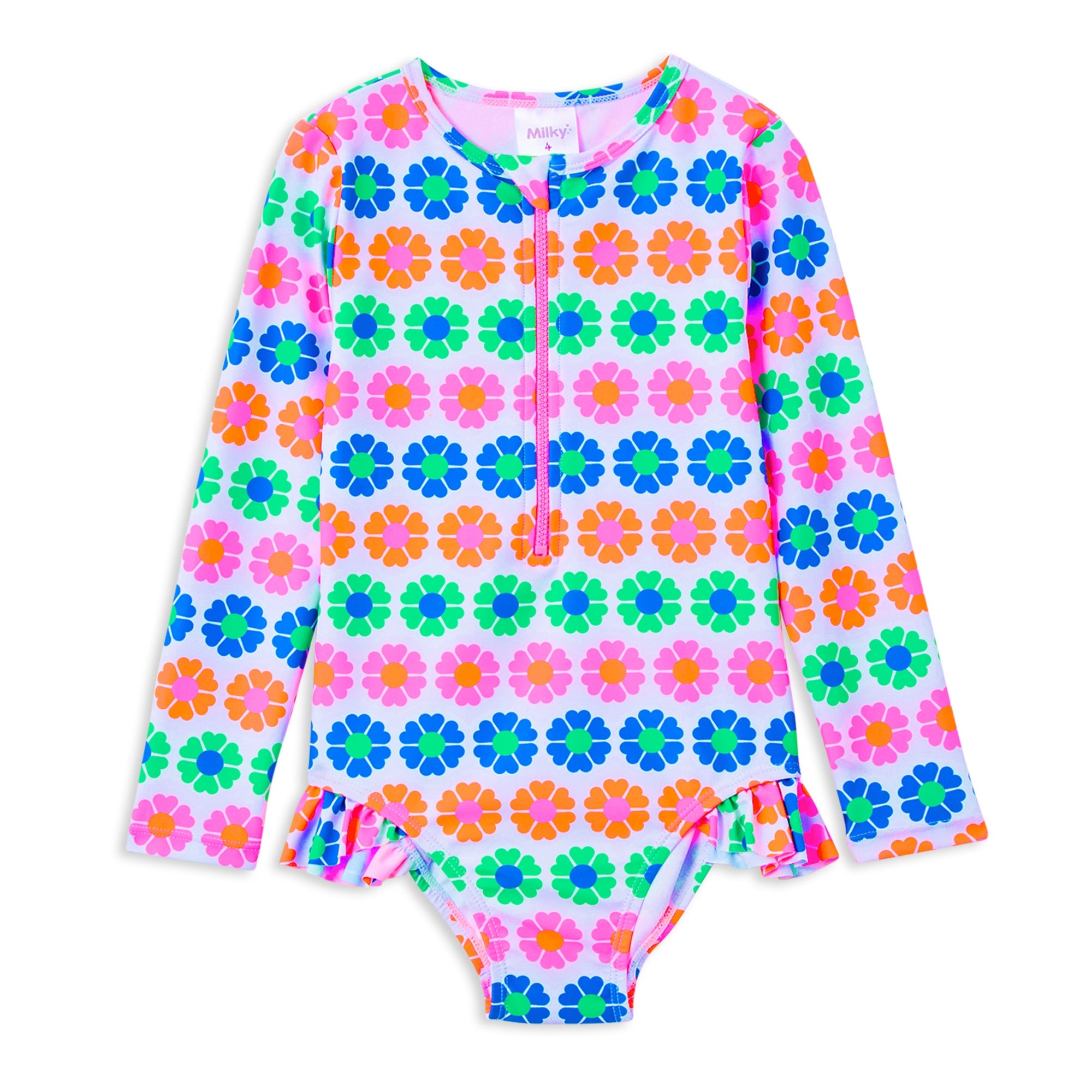 Milky Neon Fun Long Sleeve Swimsuit