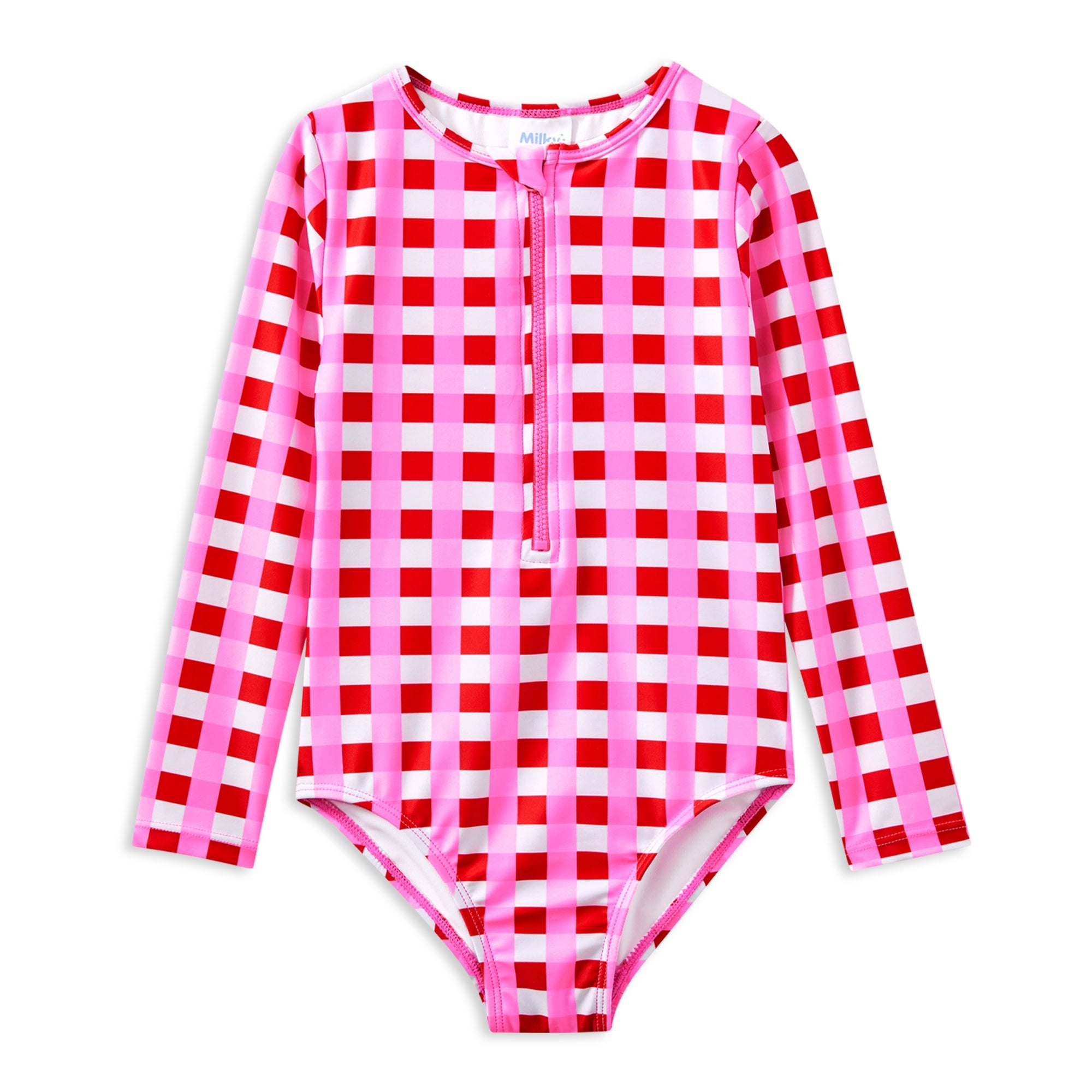Milky Lollipop Check Long Sleeve Swimsuit