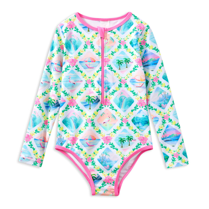 Milky Aloha Long Sleeve Swimsuit